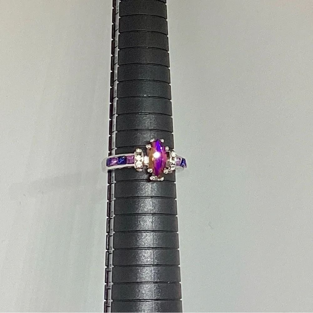 Gorgeous Purple Amethyst Silver Diamond Ring Artificial
